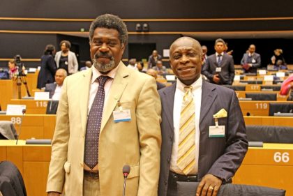 Vice President, ACP-EU Joint Parliamentary Assembly, Bruno Lengko, greets Guyana’s Minister of Foreign Affairs and Vice President Carl Greenidge 