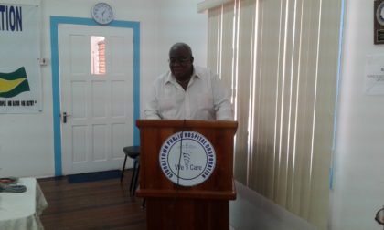 Clinton Williams, Founder of the Fyrish/ Gibraltar/Courtland Support Group delivering brief remarks at the handing over of medical equipment to the Georgetown Public Hospital Corporation 