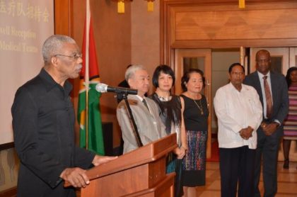 President David Granger delivering his remarks at the reception at the Chinese Embassy 