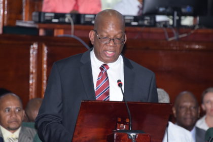 Finance Minister Winston Jordan delivering the 2016 National Budget