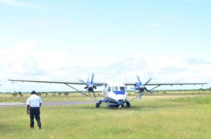 An aircraft arriving at the Annai airstrip 