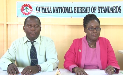 Representatives of the Guyana National Bureau of Standards: from left, Public Relations Officer Lloyd David and Candelle Walcott – Bostwick, Head of Conformity Department
