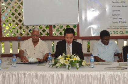 At head table; Minister of Agriculture Noel Holder, Japanese Ambassador to Guyana  H. E. Mitsuhiko Okada and Chief Executive Officer of  the National Drainage and Irrigation Authority, Frederick Flatts