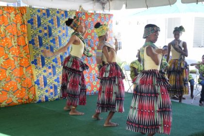 Members of the National School of Dance performing a cultural dance at the Emancipation Day Celebrations event