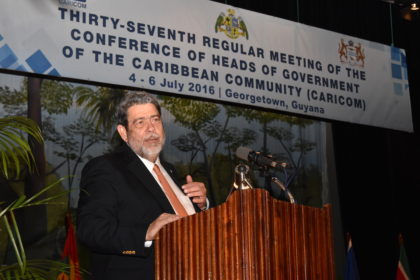 Prime Minister St Vincent & the Grenadines Dr. Ralph Gonsalves delivering remarks at the opening of the 37th Regular meeting of the CARICOM Heads of Government