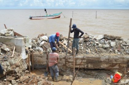 Ongoing rehabilitation works at the seas defence at Cornelia Ida, West Coast Demerara 