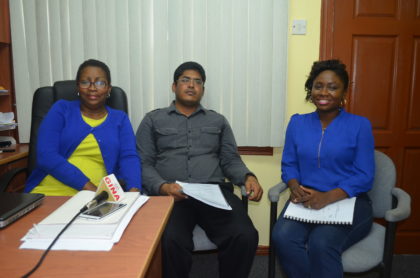 From left to right: Consumer and Competition Affairs Commission (CCAC) Director - Dawn Holder- Alert,  Head, Consumers Affairs Unit - Haroon Khan and Head, Competition Policy Unit (ag)– Lusiean Mingo
