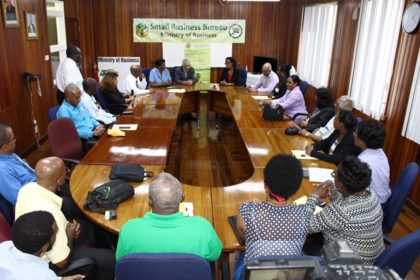 The gathering of trainers with Minister of Business and Tourism, Dominic Gaskin, Permanent Secretary, Rajdai Jagernauth and Officer in Charge of the Small Business Bureau, Gillian Edwards-Griffith at the head table