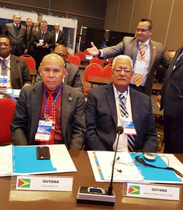 Ministers of Health and Agriculture Hon. Dr. George Norton and Hon Noel Holder at the 17th Inter-American Ministerial meeting on Health and Agriculture in Asuncion, Paraguay