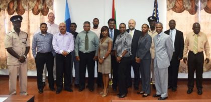 Hon. Minister of Public Security Khemraj Ramjattan, US Ambassador Perry Hollaway and participants of the Training Course.