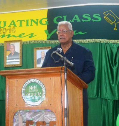 Agriculture Minister Noel while delivering the feature address at the 2016 graduation ceremony for the Guyana School of Agriculture