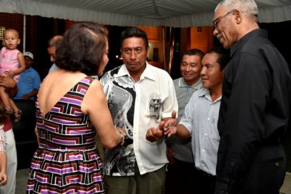 President David Granger and First Lady Mrs. Sandra Granger mingling with the Toshaos and Village Councillors 
