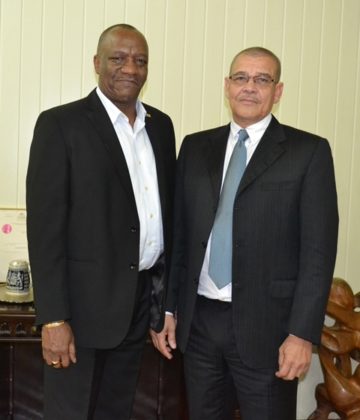 Minister of State, Mr. Joseph Harmon and Commissioner General of the Guyana Revenue Authority, Mr. Godfrey Statia at the Ministry of the Presidency, today.