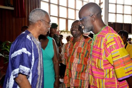 President David Granger shares a light moment with Dr. David Hinds and Mr. Vincent Alexander (extreme right)
