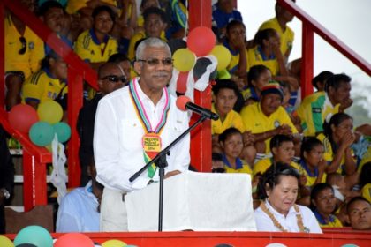  President David Granger delivering the feature address at the opening of the Upper Mazaruni 19th Annual District Games.
