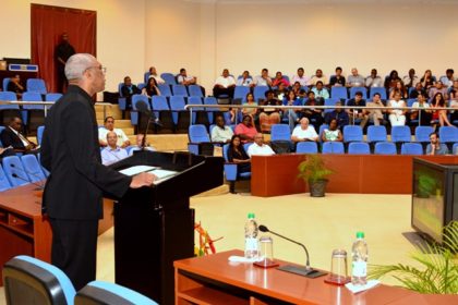 President David Granger delivering the keynote address at the opening of the Fourth International Congress on Biodiversity of the Guiana Shield