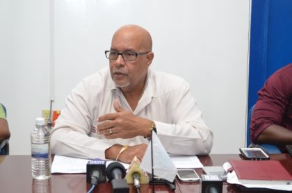 Chief Executive Officer (CEO) of the Guyana Water Incorporated, Dr. Richard Van West Charles addressing the media 