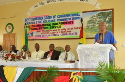 President Granger addressing the congregation at the Den Amstel Ebenezer Congregational Church this morning for the special Independence and Emancipation service.