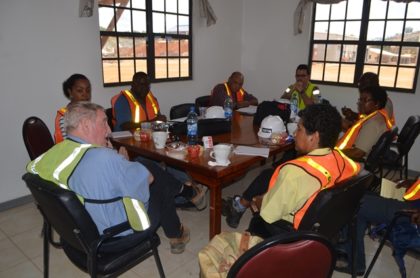 Minister of Natural Resources, Raphael Trotman and team at a round table discussion with CEO of Troy Resources, Ken Nilsson, at Karouni, Region 7