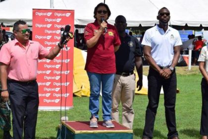 Minister within the Ministry of Indigenous Peoples Affairs’ Valerie Garrido-Lowe addressing the participants at the opening of the Indigenous Heritage Games