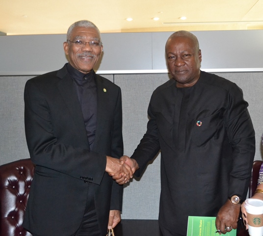 President David Granger and President John Dramani Mahama of Ghana following a bilateral meeting on the sidelines of the UN General Assembly in New York.