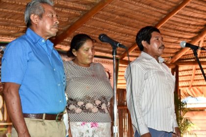 Members of the Hallelujah Group from Tasserene Village reciting a worship chant in their native language  