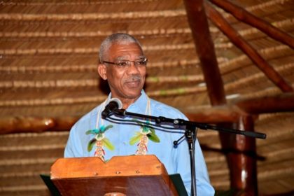 President David Granger addressing the gathering at the launch of this year's Indigenous Heritage Month.  