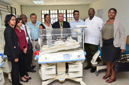From left to right: representatives from the Georgetown Public Hospital Corporation, Dr. Winsome Scott and Dr. George Norton (in middle), and Senior representatives from Laparkan Shipping Limited Guyana.