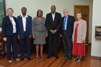 From left: Ms. Colleen Rossiter, Director, Caribbean Leadership Project, Mr. Reginald Brotherson, Permanent Secretary of the Department of Public Service, Ministry of the Presidency, Dr. Lois Parkes, Regional Project Manager of the Caribbean Leadership Project, Cave Hill School of Business, Mr. Joseph Harmon, Minister of State, Mr. Pierre Giroux, Canadian High Commissioner to Guyana and Ms. Jan Sheltinja, Development Counsellor, High Commission of Canada. 