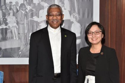 President David Granger and Ms. Mikiko Tanaka, the new United Nations Development Programme's Resident Representative to Guyana