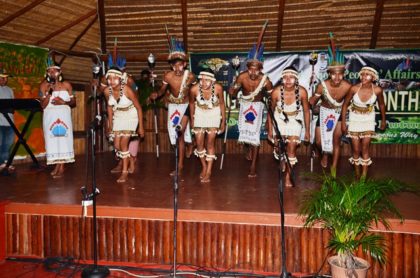 An indigenous group performing a cultural dance at the launch of Indigenous Heritage Month at the Heritage Village, Sophia Complex