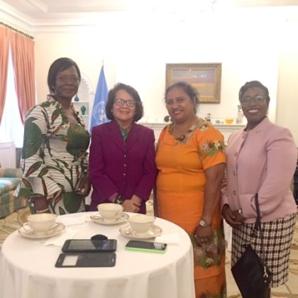 From left: First Lady of Burkina Faso, Mrs. Sika Bella Kabore, First Lady Mrs. Sandra Granger, First Lady of Tuvalu, Mrs. Salilo Enele and Guyana Consul General Ms. Barbara Atherly 
