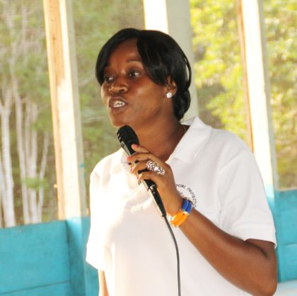 Representative of Blossom Incorporated, Tiffany Griffith addressing the meeting in Jawalla