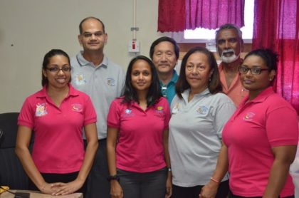 The Ophthalmology medical team of Caribbean Eye Institute of Trinidad and Tobago, in Guyana. From left to right at Back Ophthalmologists Dr. Rishi Sharma, Dr. Terrence Allan and Dr. Deo Singh. Front Row Ophthalmological Technicians Savitri Roopnaraine, Sasha Hosein, Dr. Sonja Johnston Ophthalmologist and Ophthalmological Technician Natasha Reyes.