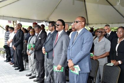 Speaker of the National Assembly, Dr. Barton Scotland, Acting Prime Minister and Minister of Foreign Affairs, Carl Greenidge and other Ministers of the Government, at the commemoration ceremony held earlier today.