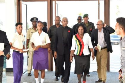 President David Granger arriving at the Arthur Chung Convention Centre (ACCC), earlier this evening, for the 26th Graduation Exercise of the President's College.