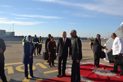 President David Granger on arrival in Casablanca earlier today. 
