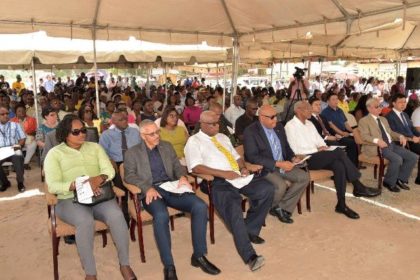 From left: Minister within the Ministry of Public Infrastructure, Ms. Annette Ferguson, Minister of Business, Mr. Dominic Gaskin, Chairman of the Bauxite Century Planning committee, Mr. Horace James, Minister of Natural Resources, Mr. Raphael Trotman and President David Granger 