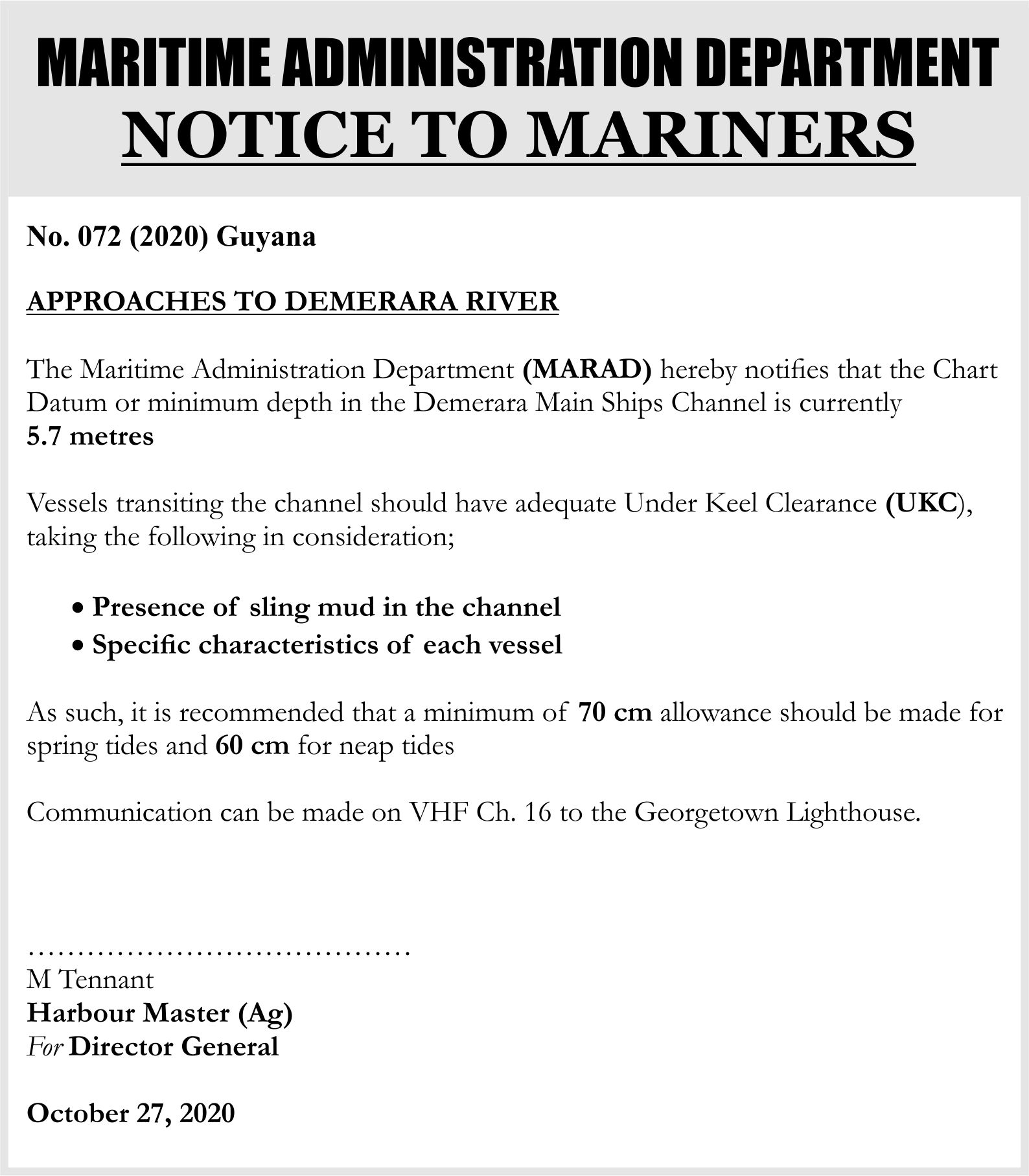 6in x 3col Maritime Administration Department – Notice to Mariners 72