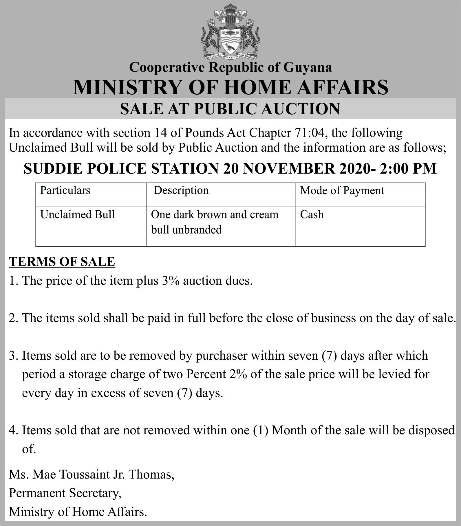 Ministry of Home Affairs – Auction