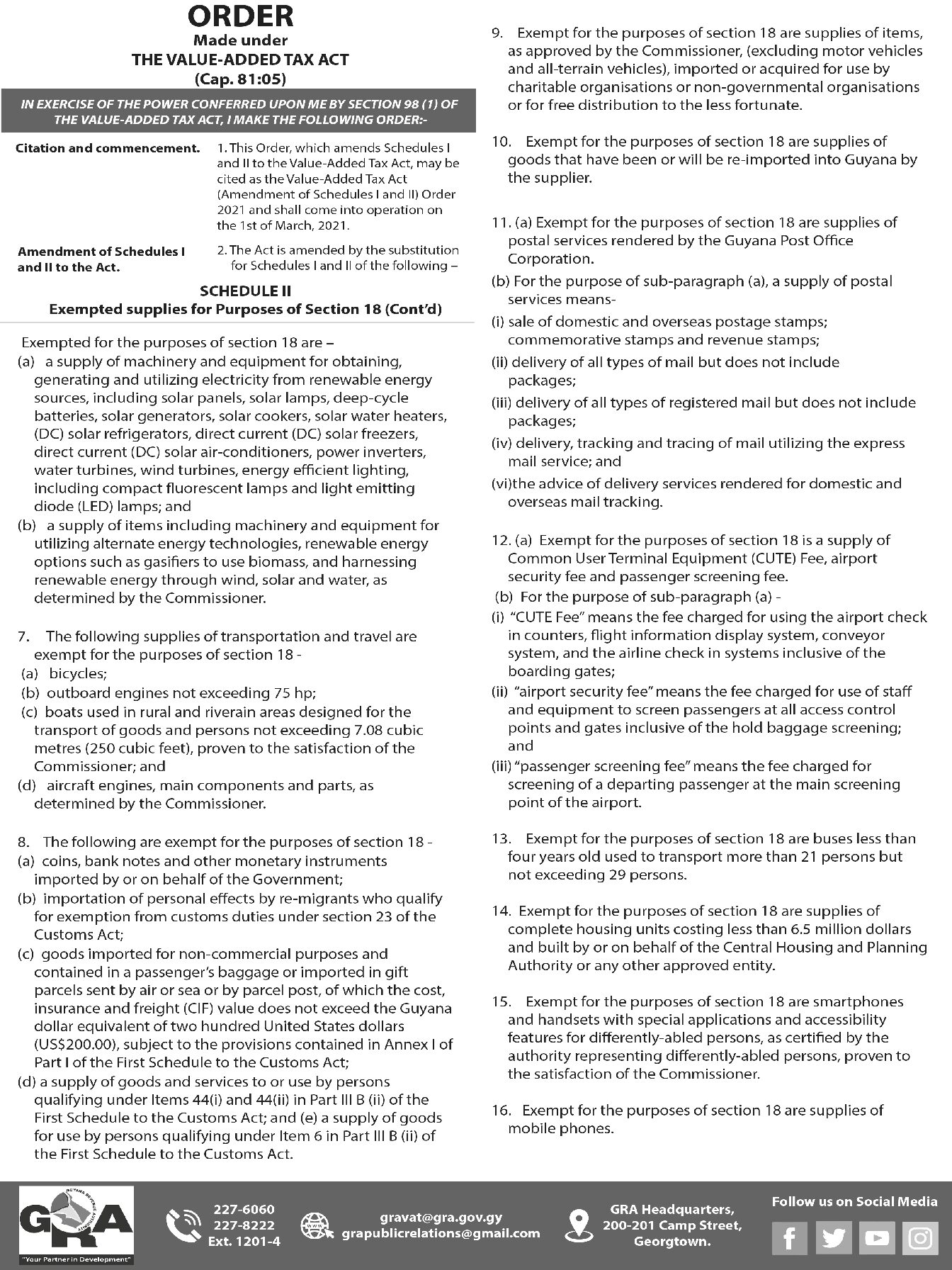 Guyana Revenue Authority – VAT Amendments (Cap. 81:05)