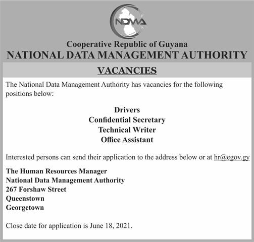 National Data Management Authority – Vacancy – Drivers, Confidential