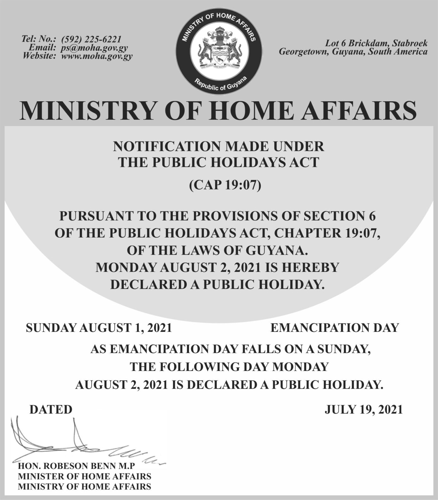 ministry-of-home-affairs-public-holidays-act-emancipation-day