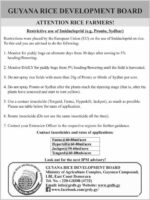 Guyana Rice Development Board – Attention Rice Farmers – Restrictive use of Imidacloprid (e.g. Pronto, Sydbar)