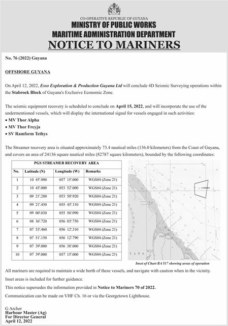 Maritime Administration Department – Notice to Mariners – No. 76 (2022