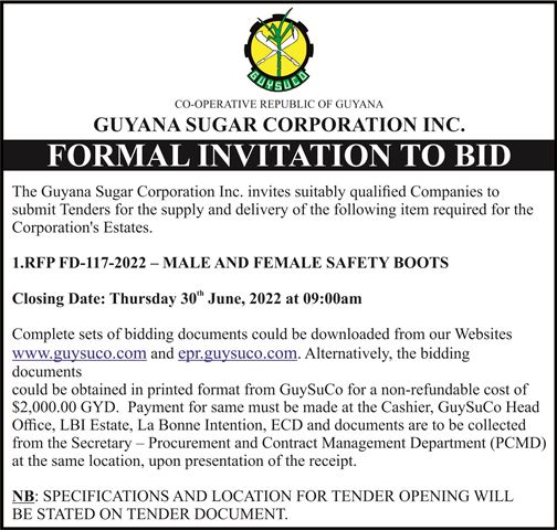 Guyana Sugar Corporation Inc. – IFB; Supply and Delivery of Male and