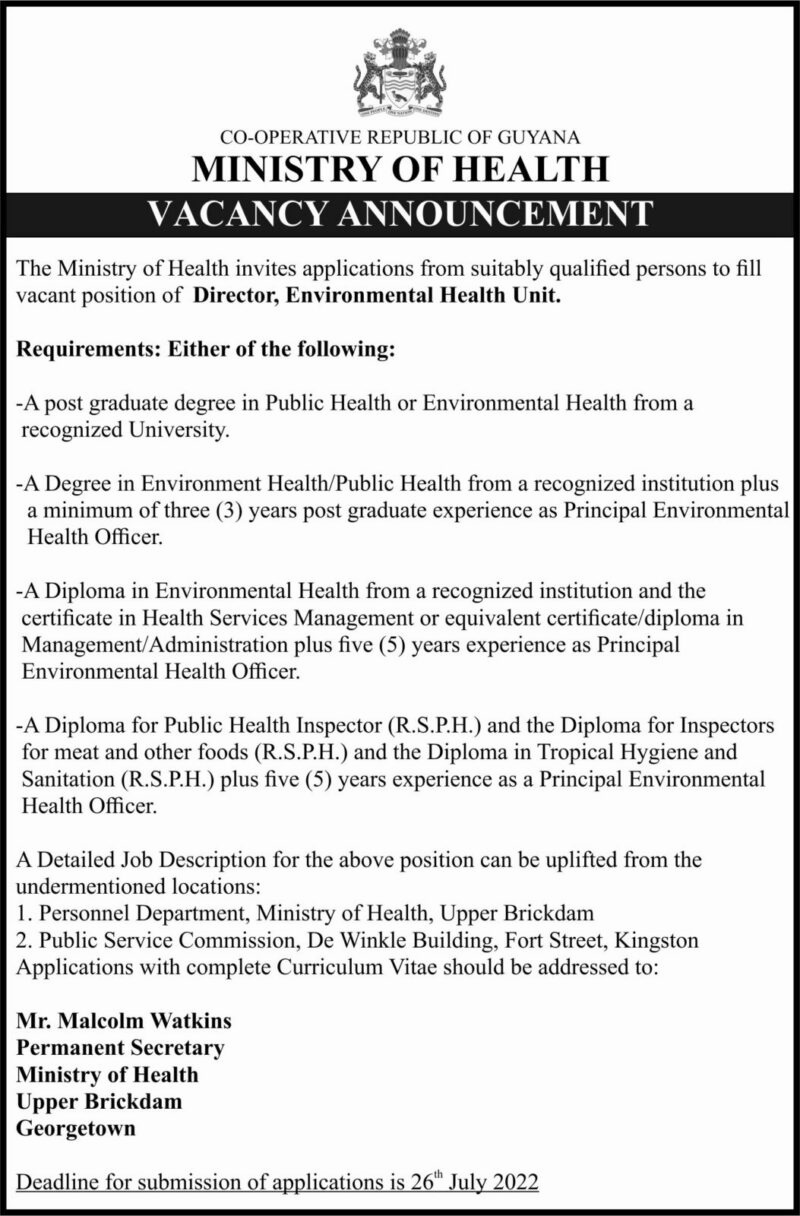 Vacancies Department of Public Information, Guyana