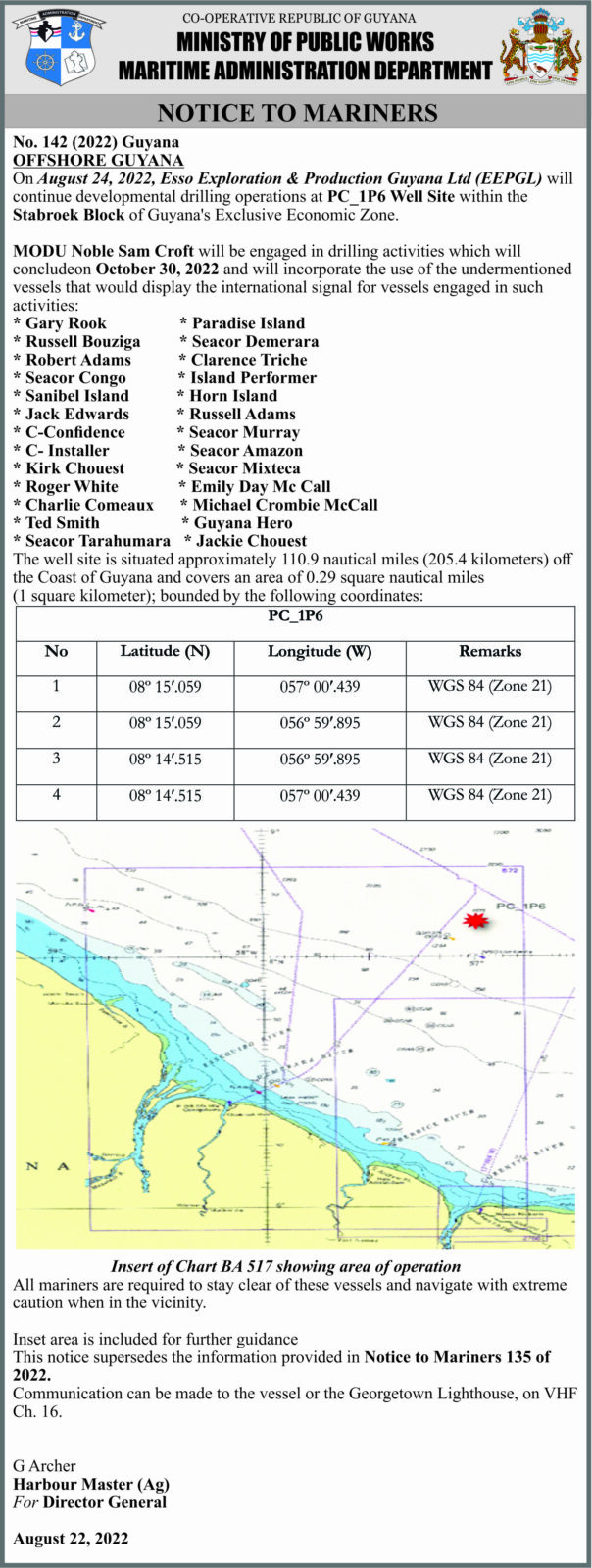 Ministry of Public Works; MARAD – Notice to Mariners – Department of