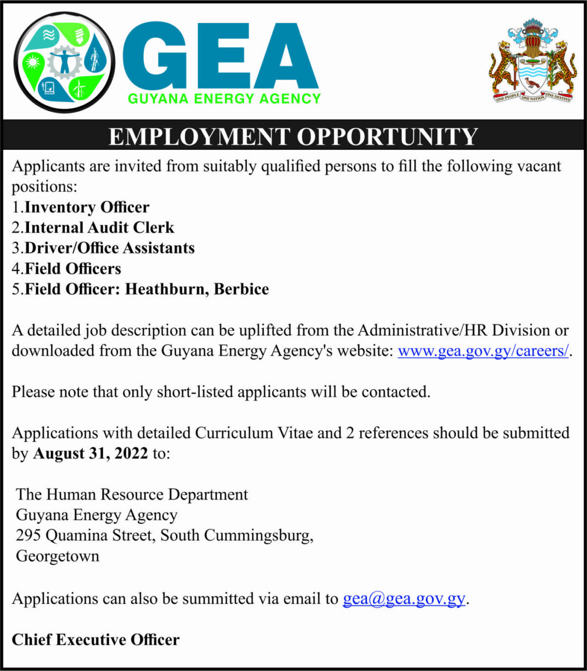 Vacancies Department of Public Information, Guyana