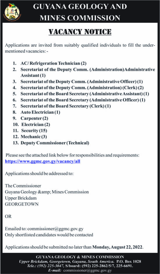 Vacancies Department of Public Information, Guyana